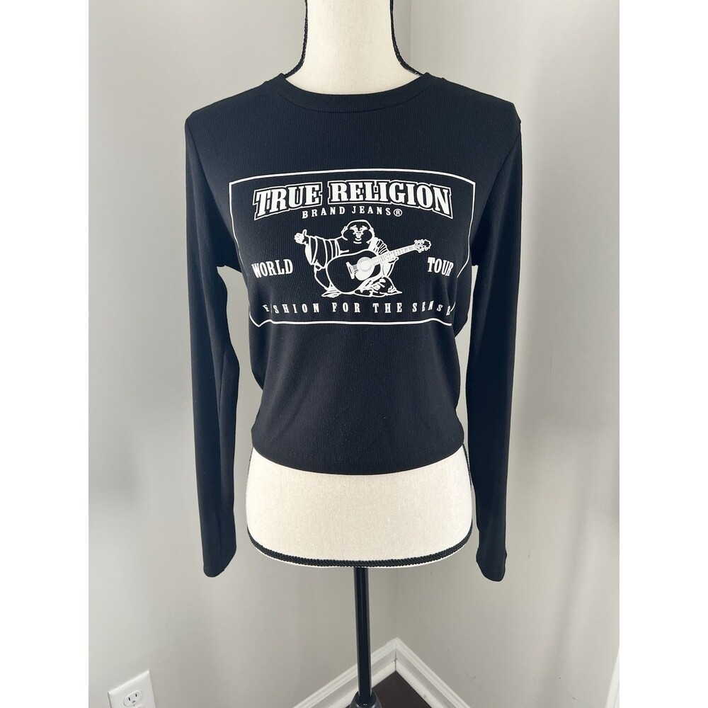 True Religion Ribbed Long Sleeve World Tour Tee Size Medium EUC
